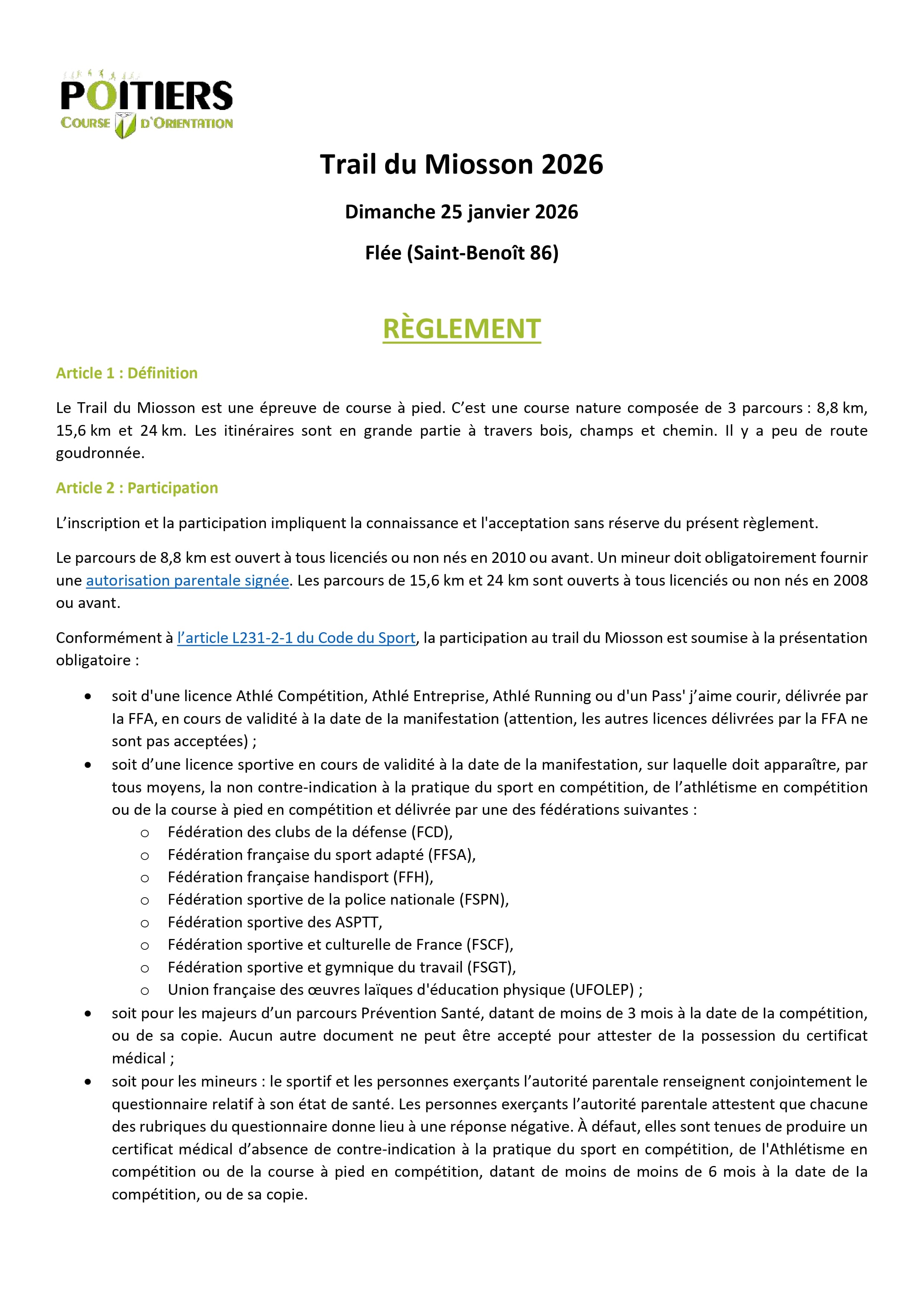 Règlement de la course